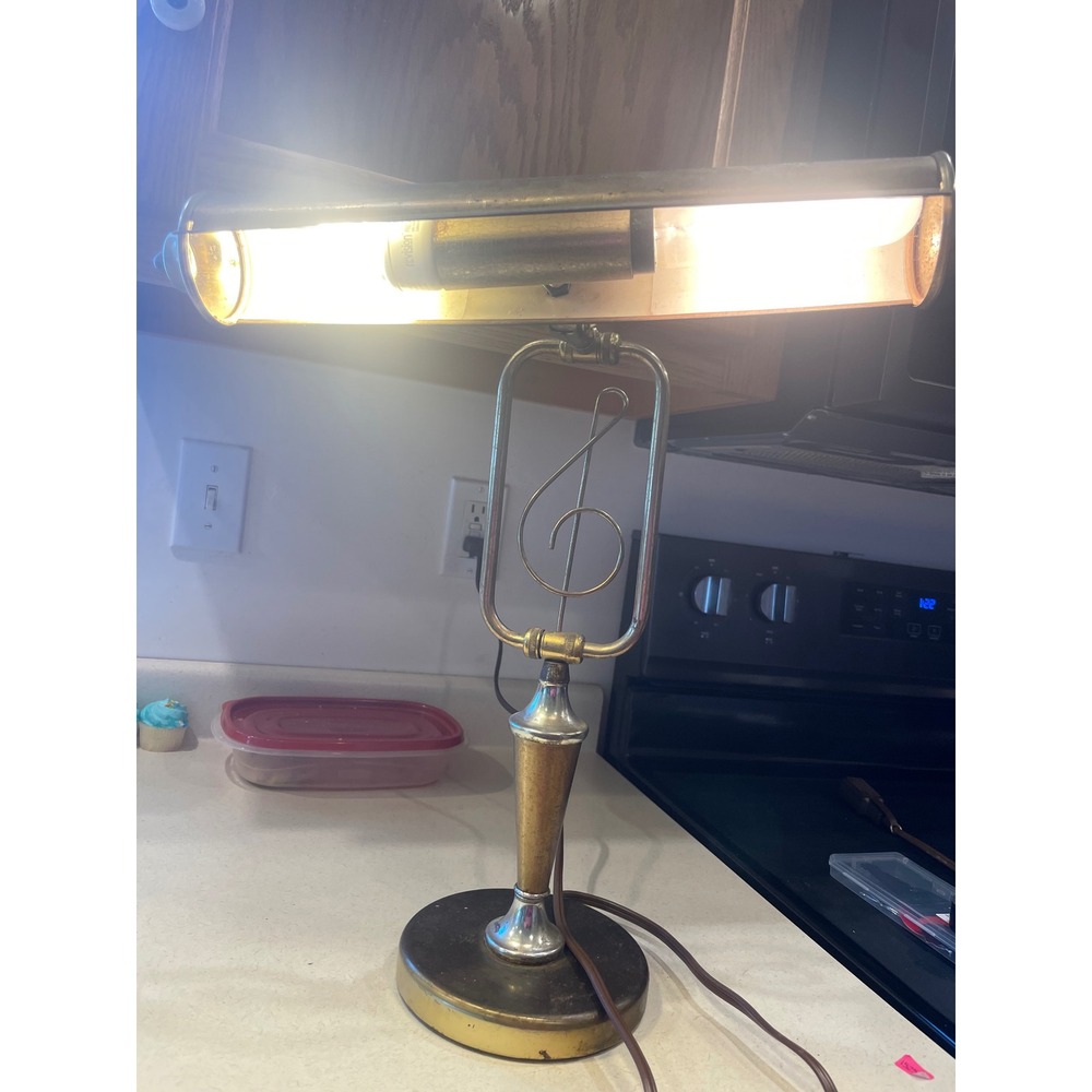 Vintage Brass Piano Desk Lamp Music Treble Clef Note Adjustable Table Light MCM